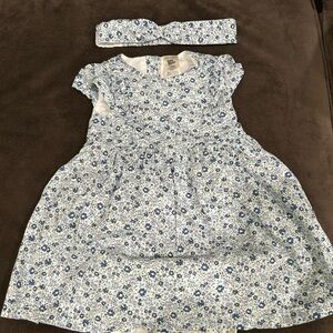 Baby B’gosh Floral Blue and White Kids Dress with Headband and Diaper Cover